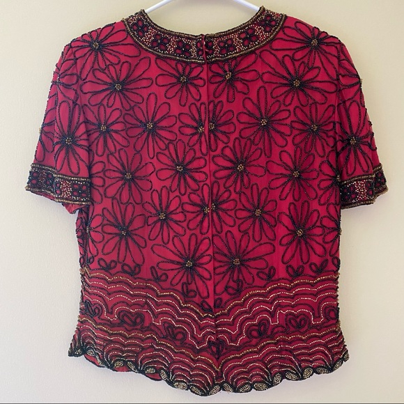 VINTAGE SILK PAPPEL BOUTIQUE BEADED SEQUIN TOP - Picture 6 of 10